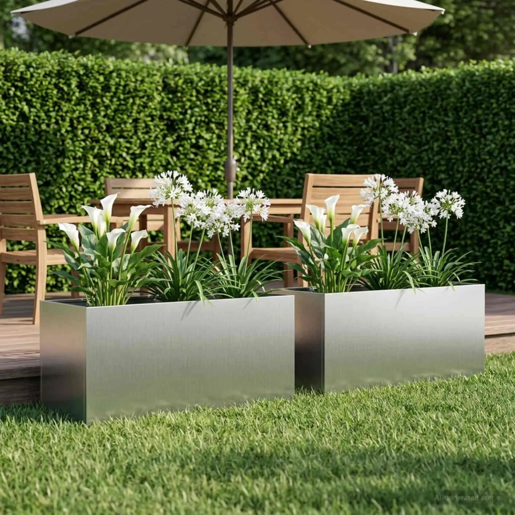 Vaso da giardino 2 pz Argento 100 x 40 x 40 cm Acciaio zincato 8005257