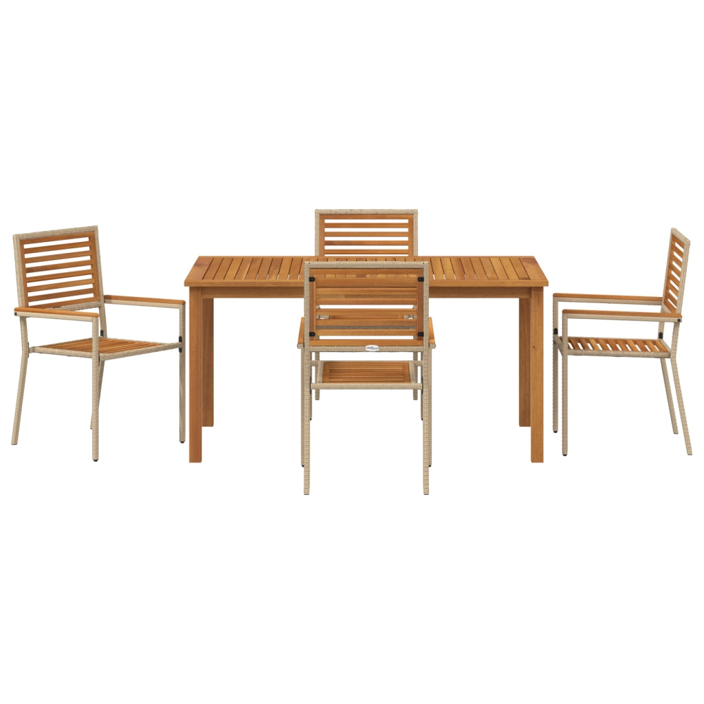 Set da Pranzo Giardino  5 Pezzi Beige Polyrattan Acacia