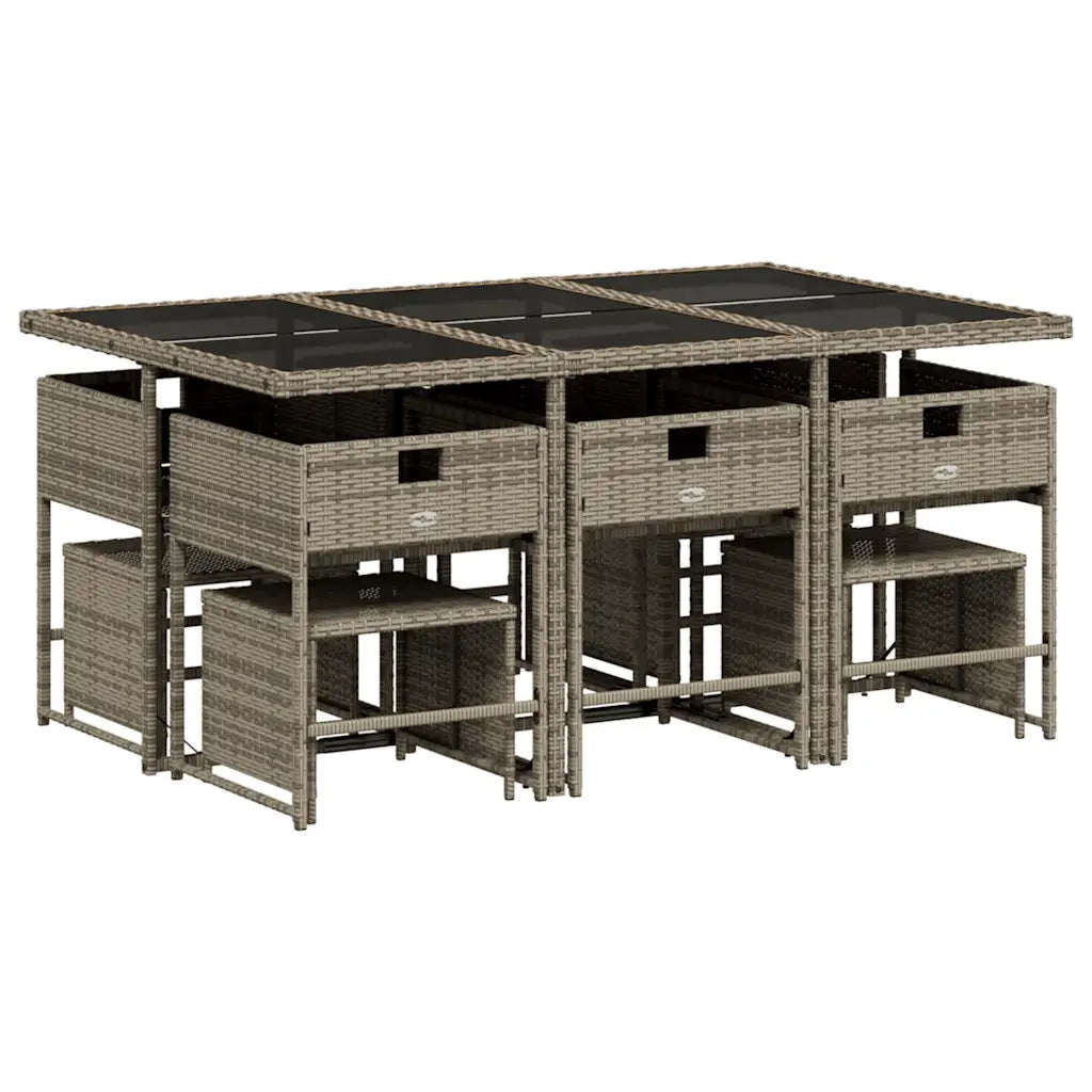 Set da Pranzo da Giardino 11pz | Set Salotto da Giardino con Cuscini in Polyrattan Grigio