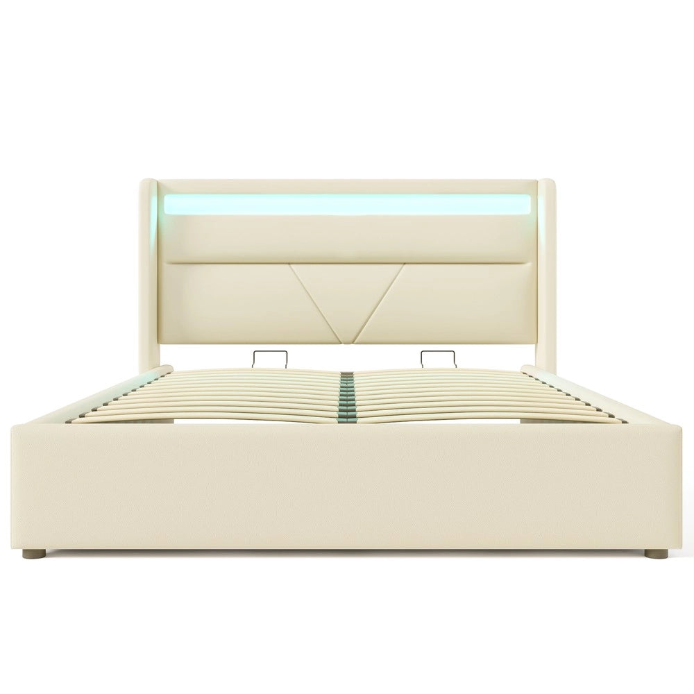 Letto contenitore idraulico imbottito con LED ¨C Minimal ¨C Bianco 160x200cm