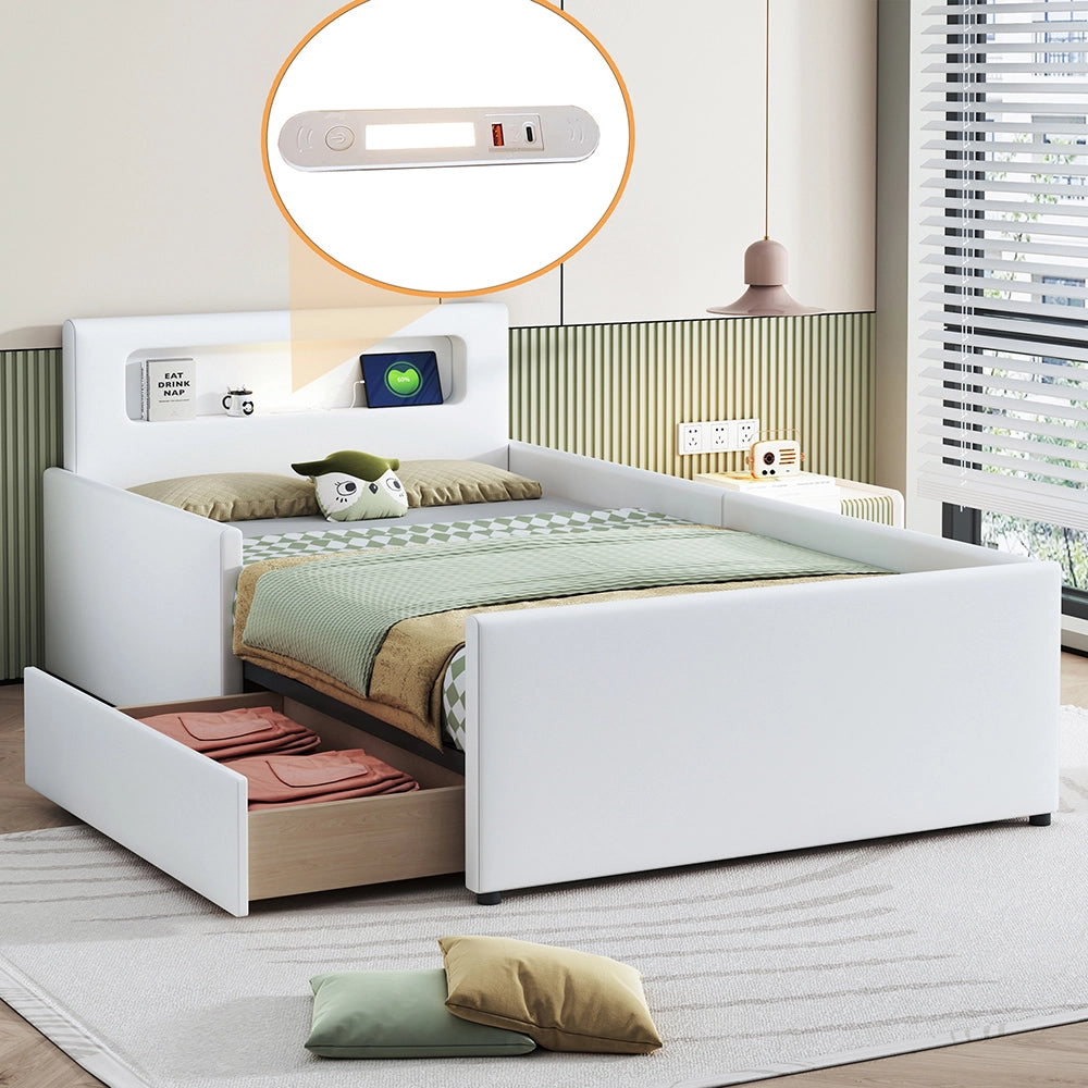 Letto 90x200 cm bambini con ripostiglio luce notturna USB - Xylo - Bianco