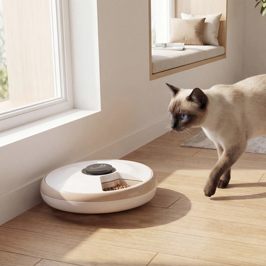 Distributore Automatico Cibo per Animali ¨C Minimal ¨C 31.5x31.5x8.3 cm Bianco
