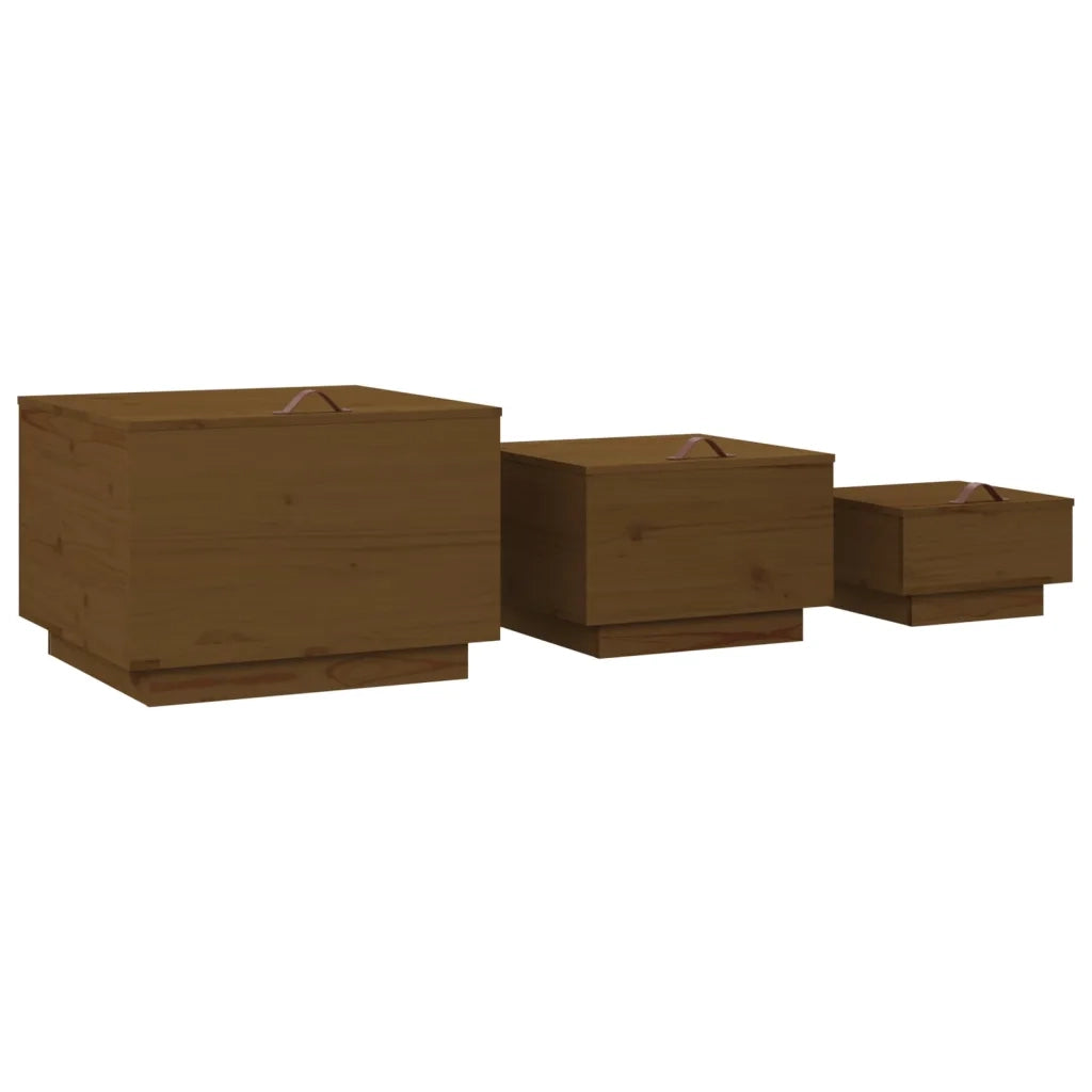 Contenitori Portaoggetti Coperchi 3pz ambra Legno Massello Pino 818248