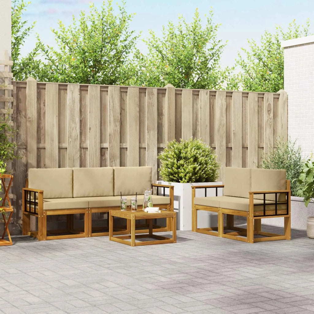 Set di divani da esterno con cuscino 6 pcs Naturale e Beige 3366021