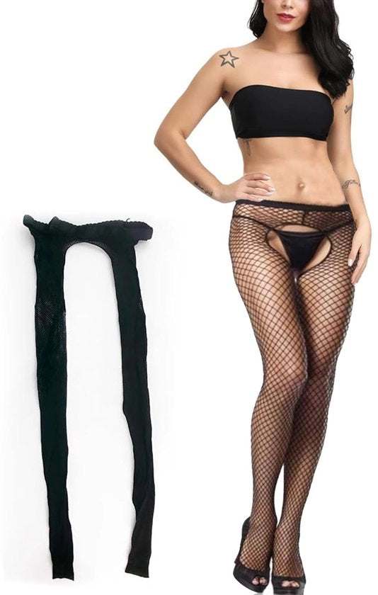 Calze a rete aperte con cerniera - Calze a rete nere - Calze a rete in nylon - Calze a rete per cosplay - Calze a rete per donna - Dimensione unica - Pantaloni