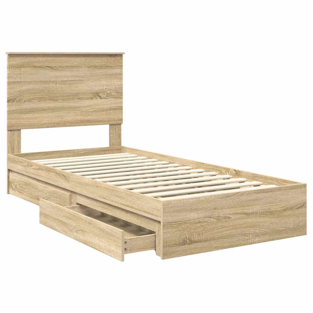 Letto con Contenitore con testiera Rovere Sonoma 90 x 190 cm