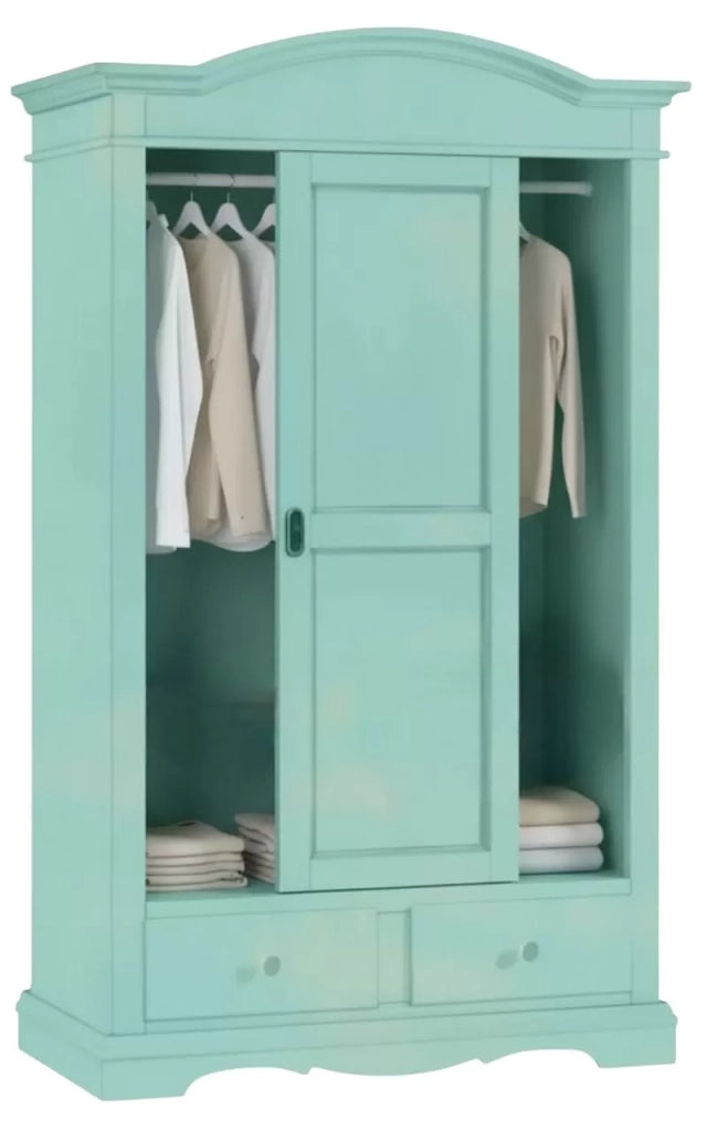 Armadio shabby 2 ante scorrevoli legno verde consumato 122x59x200 - Mobili 2G
