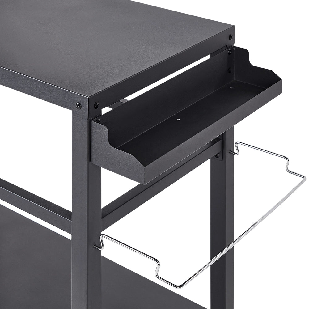 Carrello da giardino per servire all'aperto Carrello da cucina in acciaio nero con ruote