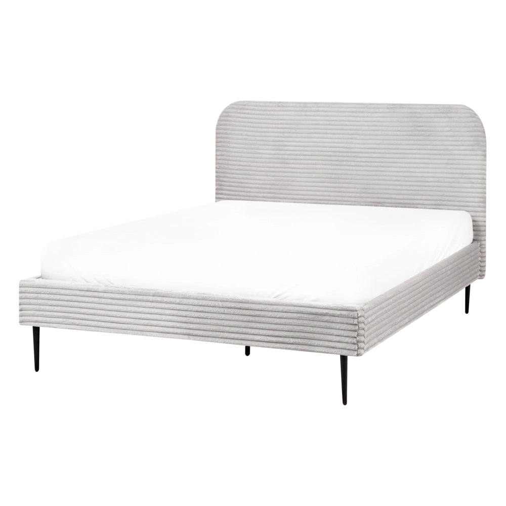 Letto grigio chiaro velluto a coste testiera con rete a doghe 140 x 200 cm design minimalista