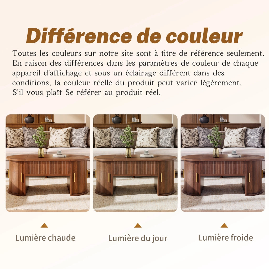 Tavolino basso sollevabile con vano contenitore e ripiani aperti in MDF effetto noce 100 × 50 × 40,5 cm