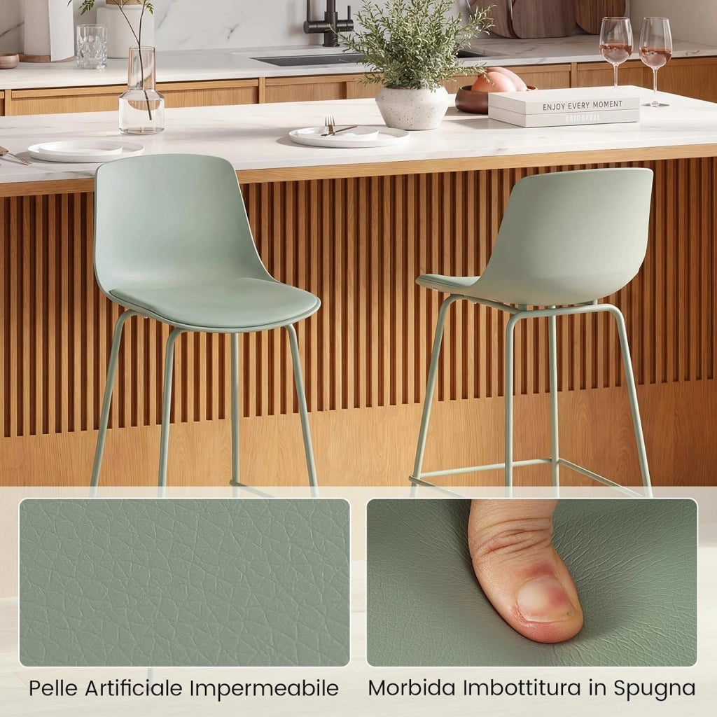 Set di 4 Sgabelli da Bar in Ecopelle con Schienale e Poggiapiedi | Sedie Alte con Sedili Imbottiti Morbidi, Gambe in Metallo, Stile Moderno per Isola Cucina e Sala da Pranzo, Portata 180 kg