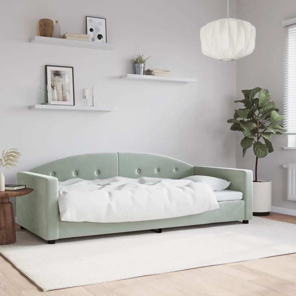 Letto singolo | Letto per adulti | Letto da Giorno Grigio Chiaro 90x200 cm in Velluto