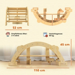 Arco da arrampicata Montessori 2 in 1 in legno naturale, 110 x 52 x 45 cm, per bambini 2-4 anni
