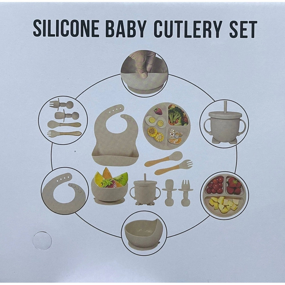 Trade Shop - Set 10pz Pappa Svezzamento Bambini Silicone Piatto Ciotola Cucchiaio Forchetta Bavaglini -