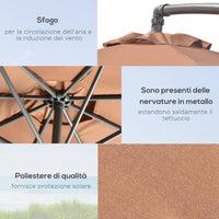 Ombrellone Decentrato Ø292x247 cm con Base a Croce Riempibile e Copertura Caffè