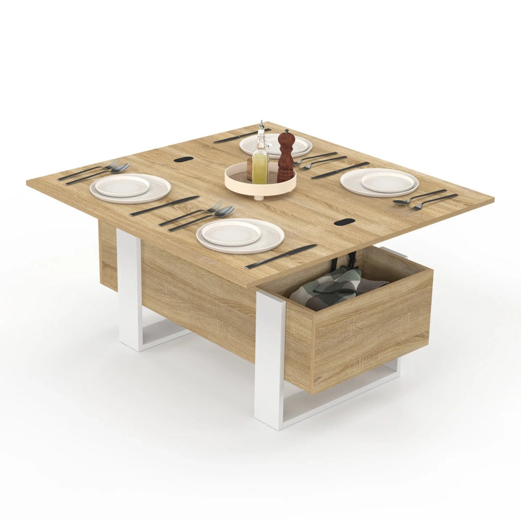 IDMarket - Tavolino rettangolare, trasformabile in un tavolo da pranzo PHOENIX in legno e bianco