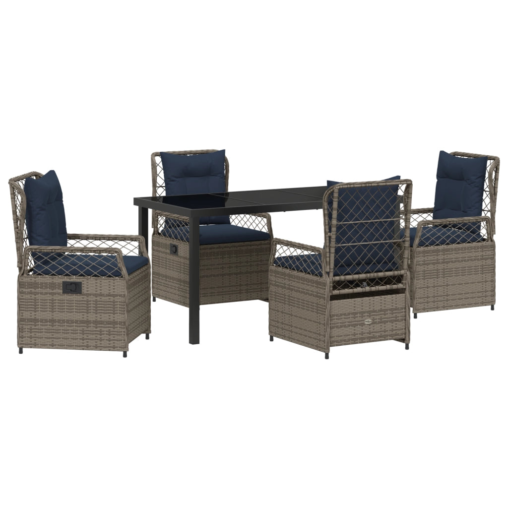 Set da Pranzo da Giardino in 5 Pezzi Grigio Rattan Polietilene