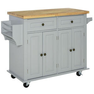 Carrello Isola da Cucina 2 Cassetti e 2 Armadietti Piano in Legno 111x44,5x82,5 cm Grigio