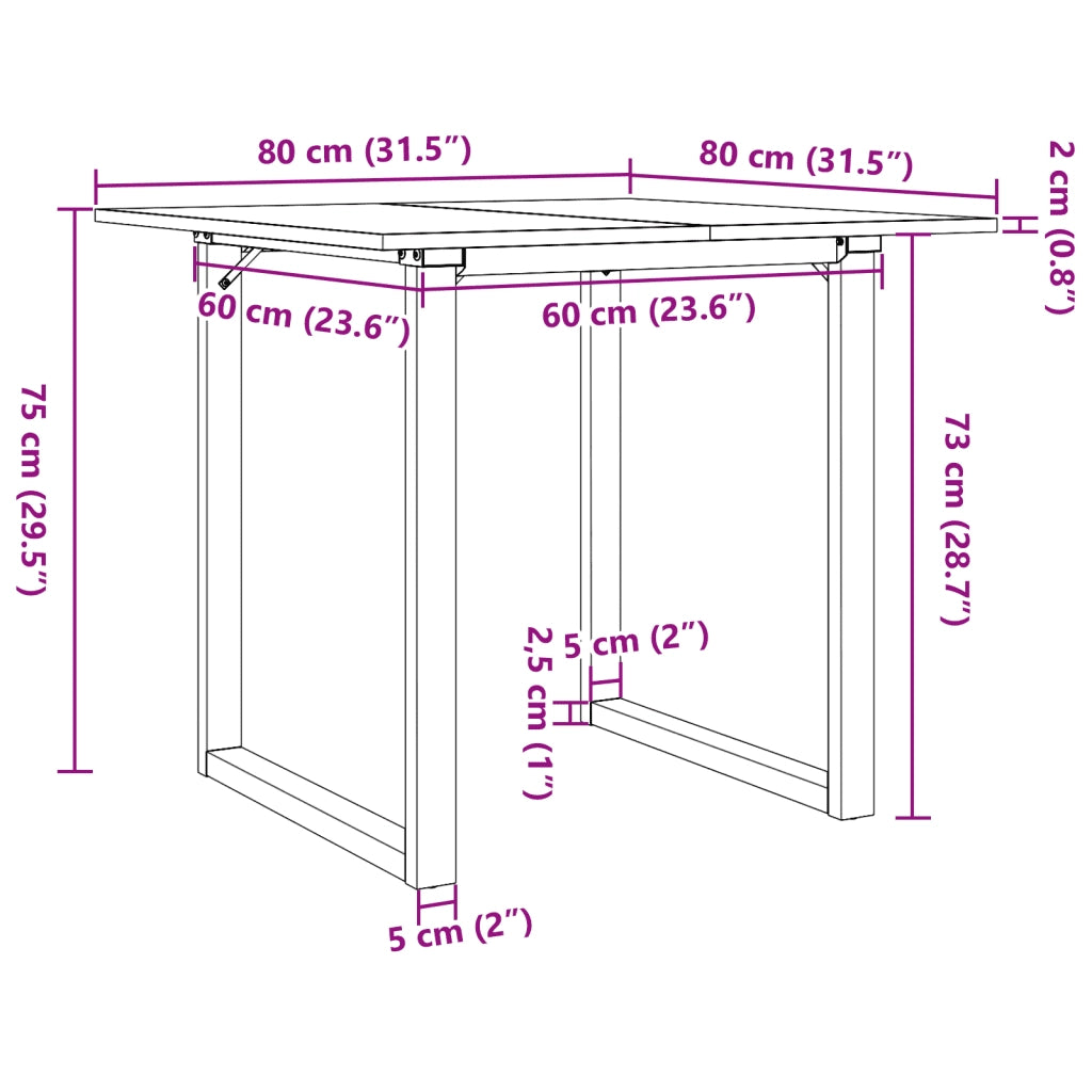 Tavolo da Pranzo Telaio a O 80x80x75 cm Legno Pino e Acciaio