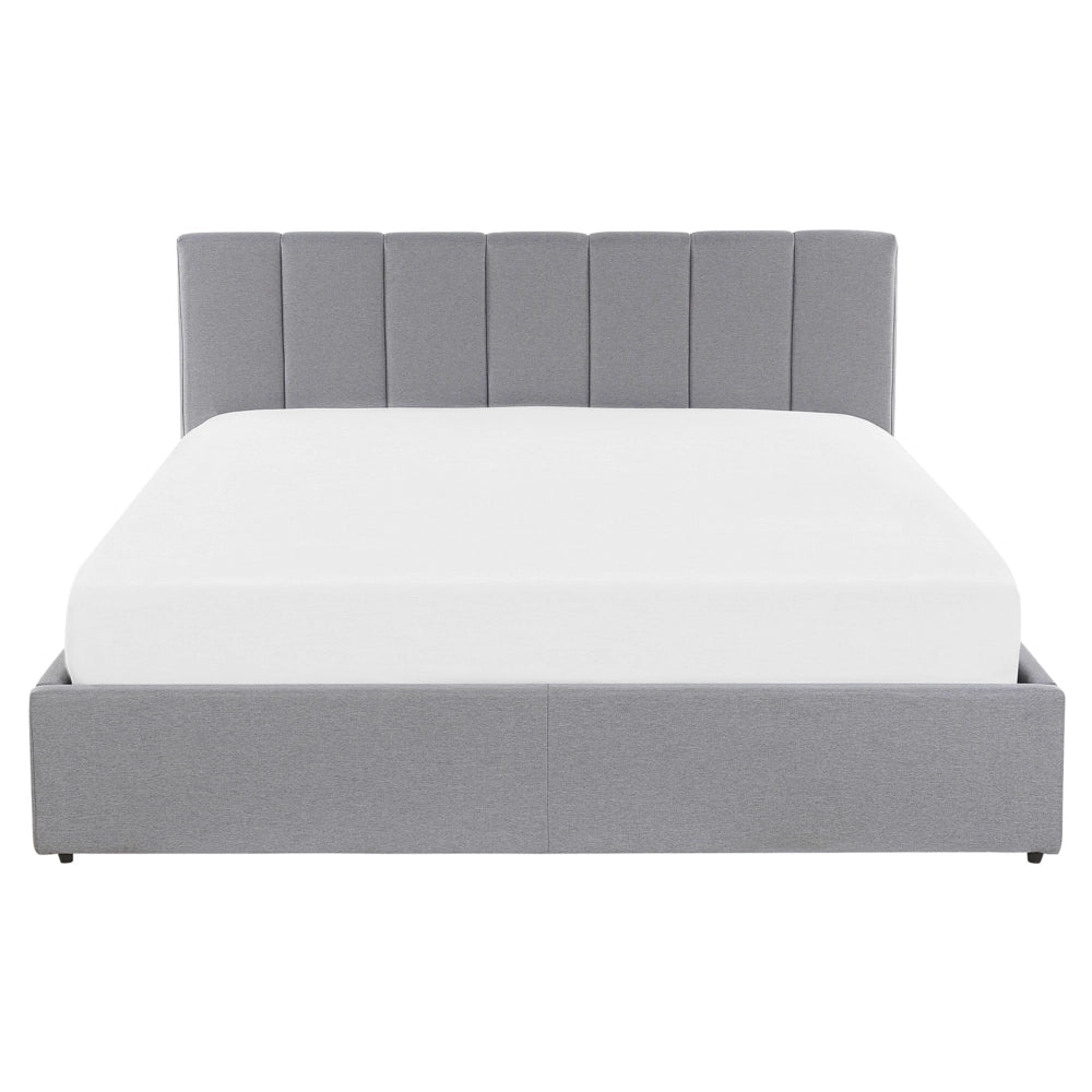 Letto contenitore Rivestimento in tessuto grigio chiaro 160 x 200 cm con testiera a doghe