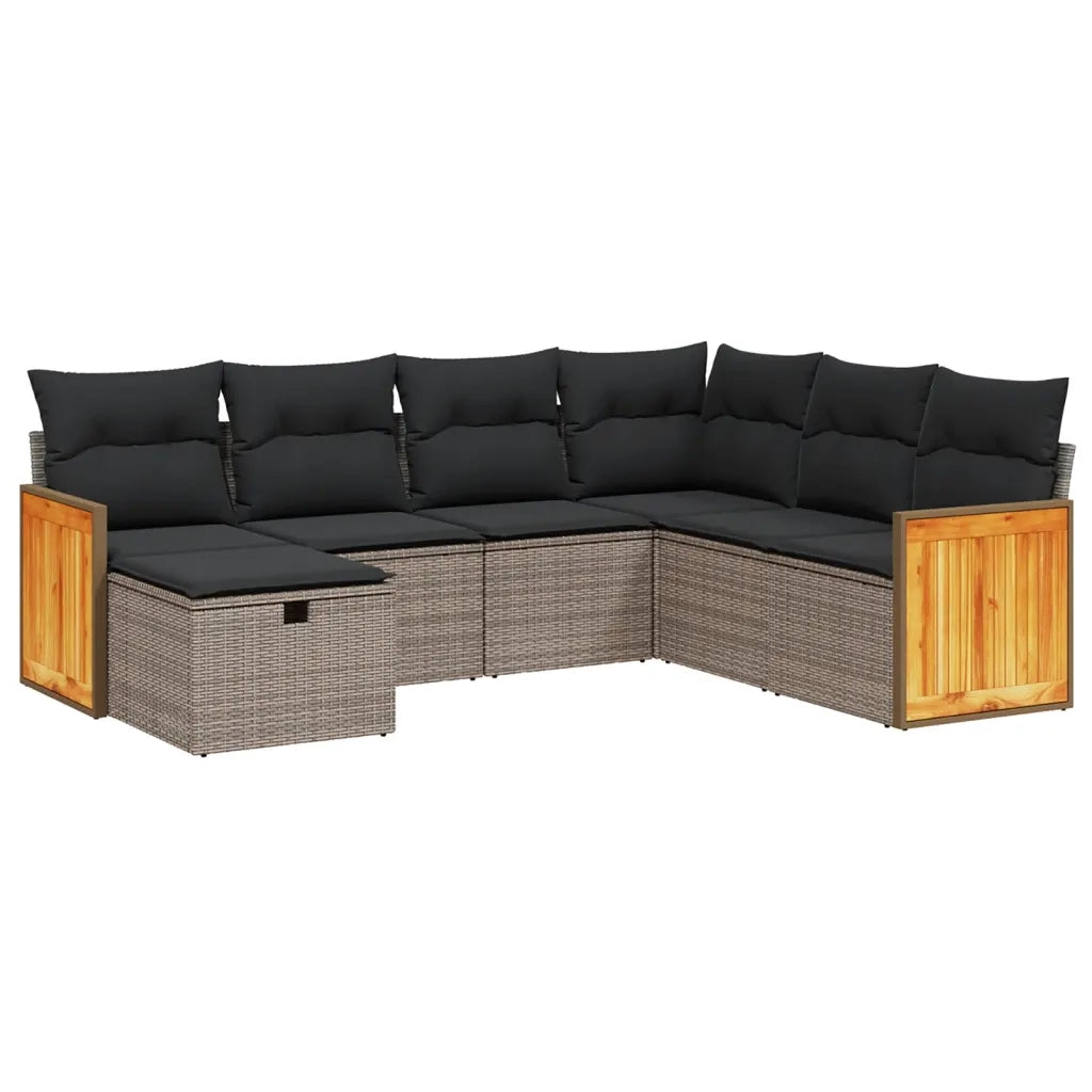 Set Divani da Giardino 7 pz con Cuscini Grigio in Polyrattan