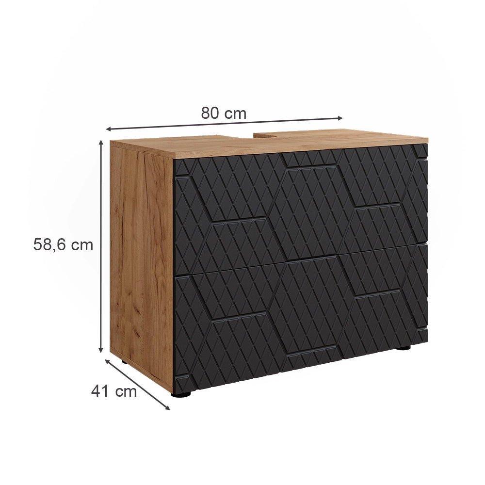 Vicco Mobile sottolavabo per bagno Antracite con struttura a nido d'ape 41 x 58.6 cm con 2 cassetti