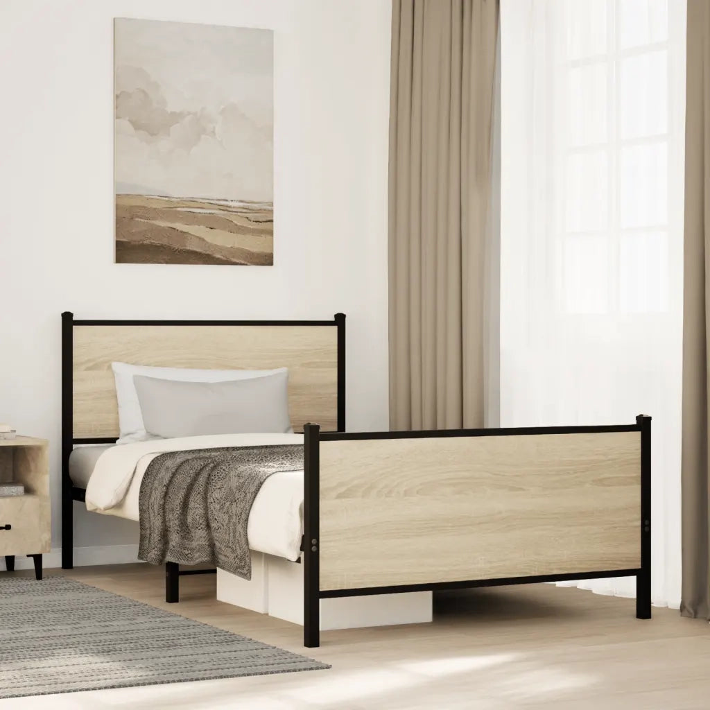 vidaXL Giroletto senza Materaso in Metallo Rovere Sonoma 107x203 cm