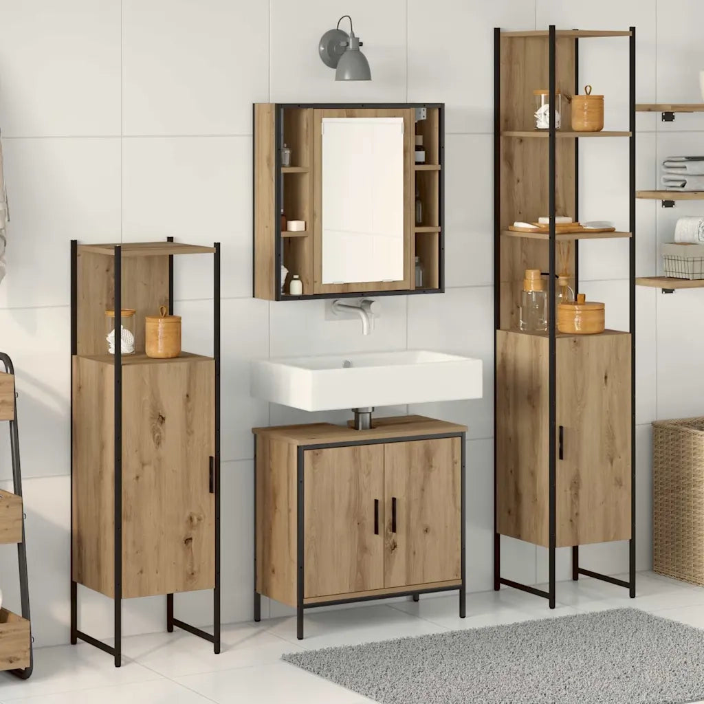 Set di mobili per il Bagno | Armadio da bagno 4 pz Marrone Legno multistrato