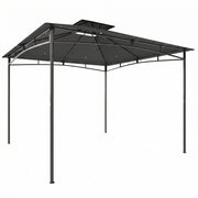 Gazebo da Giardino 300x300x285 cm con Doppio Tetto in Poliestere e Metallo Grigio Scuro