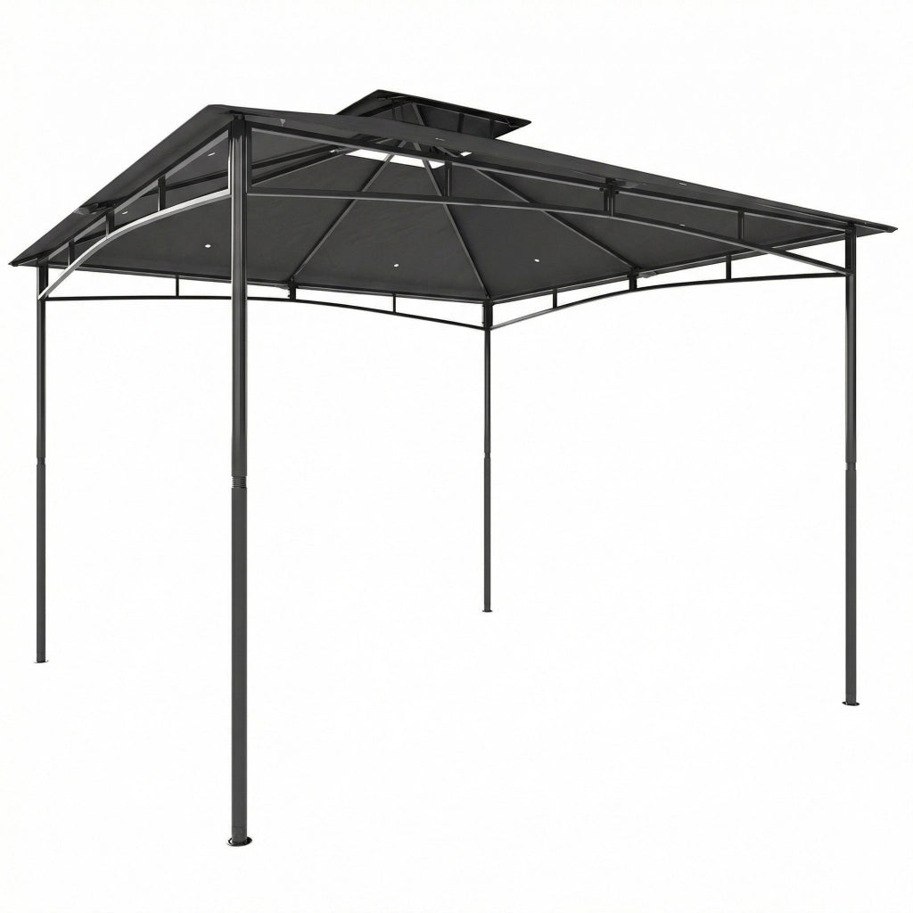 Gazebo da Giardino 300x300x285 cm con Doppio Tetto in Poliestere e Metallo Grigio Scuro