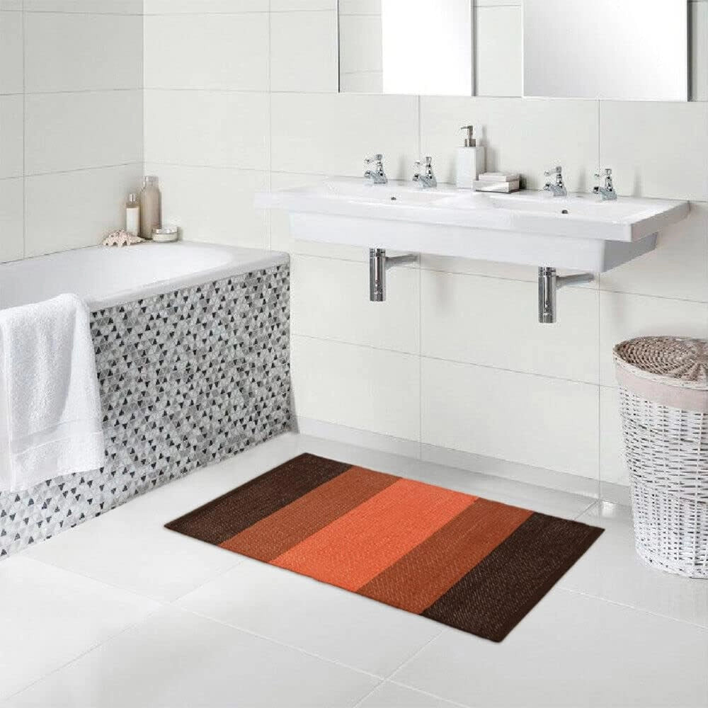 Tappeto Cucina Bagno Puro Cotone Assorbente Intrecciato a Mano Arancione 55x180 cm