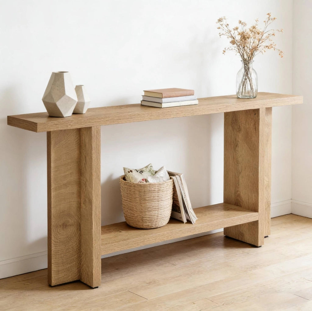 Consolle in MDF a due livelli 150x30x80 cm con design rustico per ingresso o soggiorno