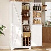Mobile contenitore cucina alto 80×40×180 cm, 4 ante stile granaio, portabottiglie, MDF bianco/naturale