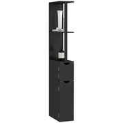 Mobile a Colonna da Bagno Salvaspazio 2 Ripiani e 2 Armadietti 15,2x29,8x118 cm Nero e Oro