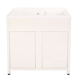 Mobile Lavatoio da Esterno in Polipropilene e Alluminio 75x60x83 cm con Doppia Vasca Bianco