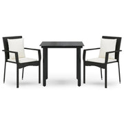 Set da Pranzo da Giardino 3 pz | Set Salotto da Giardino con Cuscini Nero in Polyrattan