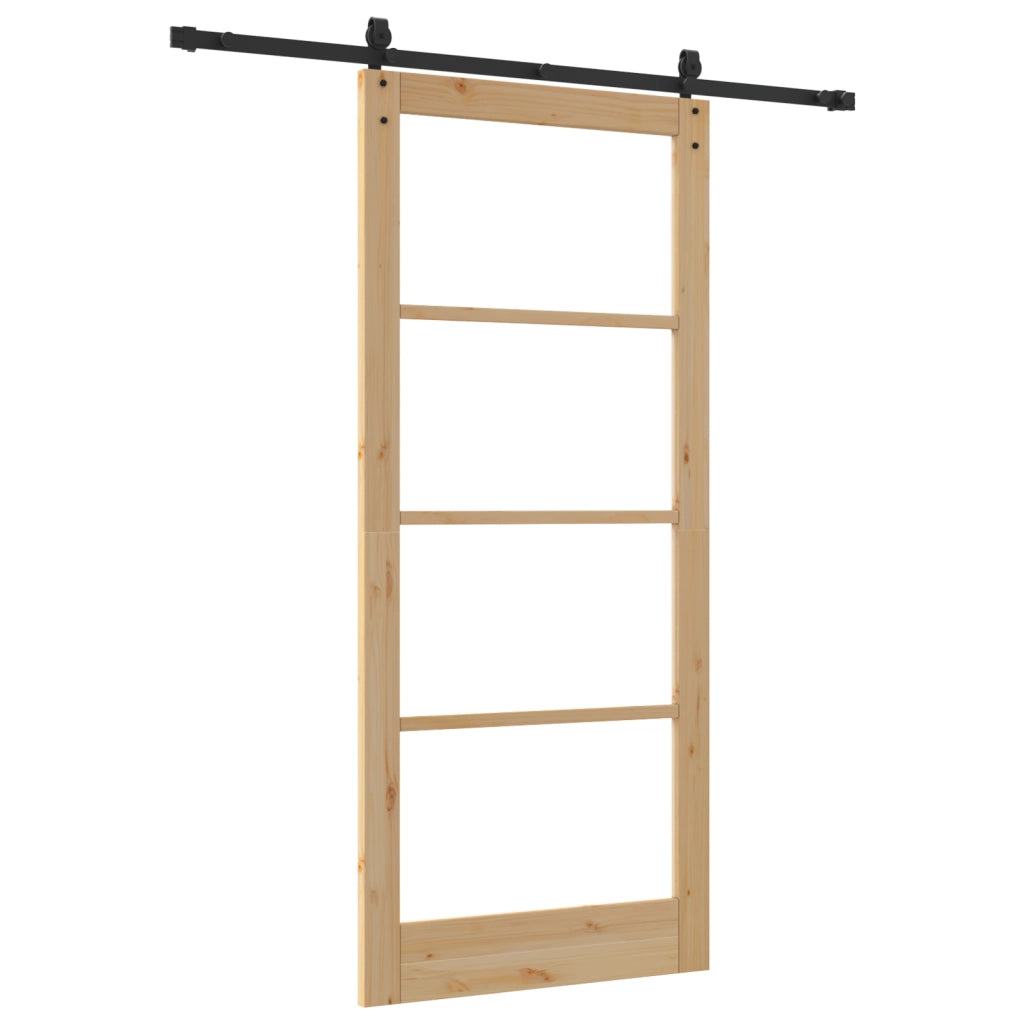 Set Porta Scorrevole  con Fissaggi 93x211 cm Legno Massello di Pino