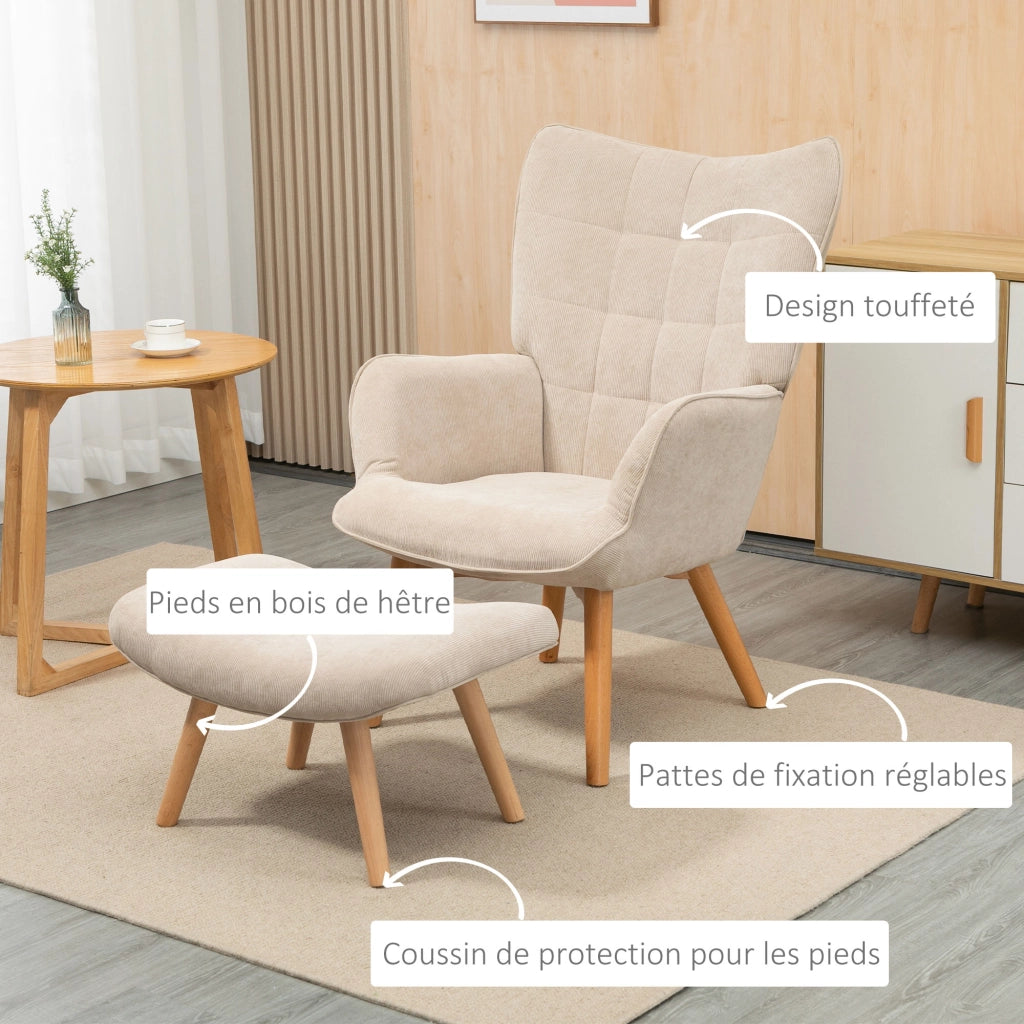 Poltrona con poggiapiedi ¨C zephmum ¨C tessuto velluto beige