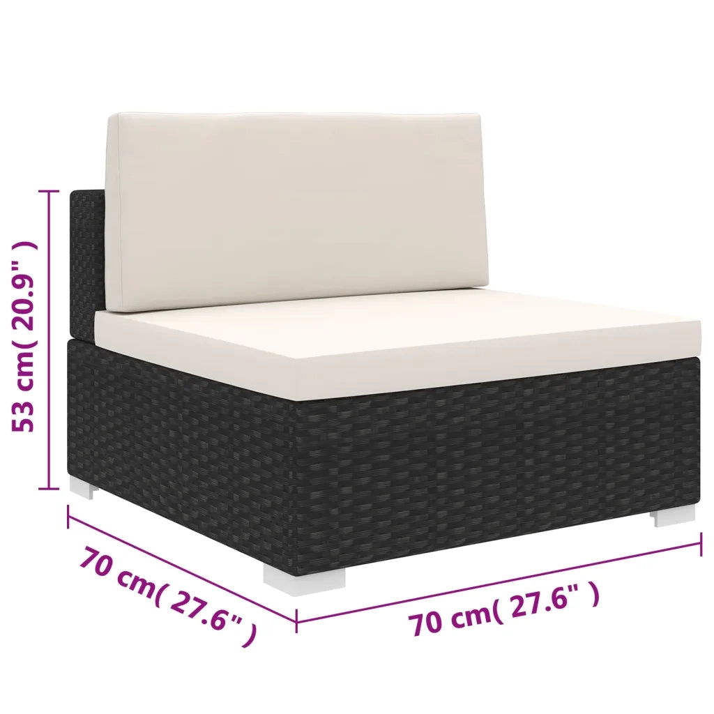Seduta Centrale Modulare con Cuscini in Polyrattan Nero 48289