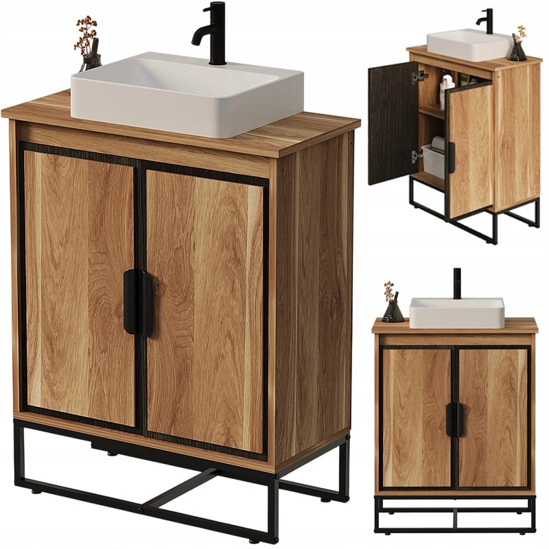 Mobile bagno in stile loft con due ante, ripiano da 80 cm e mensola