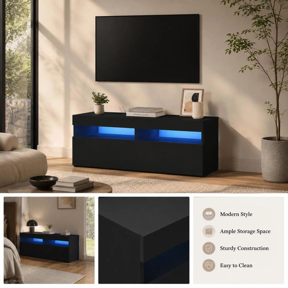 TV Cabinet With LED Lights, Black, 90 X 35 X 40 Cm