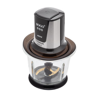 SOGO Tritatutto 1.5L 400W - Ciotola in Vetro, 4 Lame Titanio, Potente per Carne, Verdure e Ghiaccio, Pulsante Grande, Facile Pulizia, Base Antiscivolo