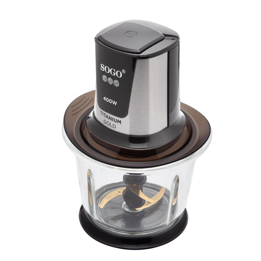 SOGO Tritatutto 1.5L 400W - Ciotola in Vetro, 4 Lame Titanio, Potente per Carne, Verdure e Ghiaccio, Pulsante Grande, Facile Pulizia, Base Antiscivolo
