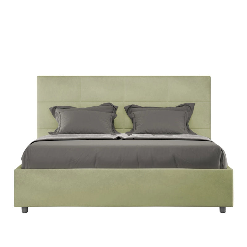 Letto imbottito Matrimoniale 160x200 cm Mika - Con rete,Microfibra,Tè verde