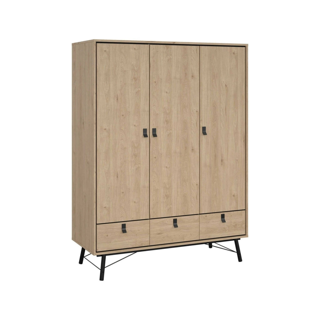 Guardaroba 3 ante Virgil, Mobile camera da letto, Cabina armadio portabiti, Armadio appendiabiti, 150x60 h200 cm, Rovere