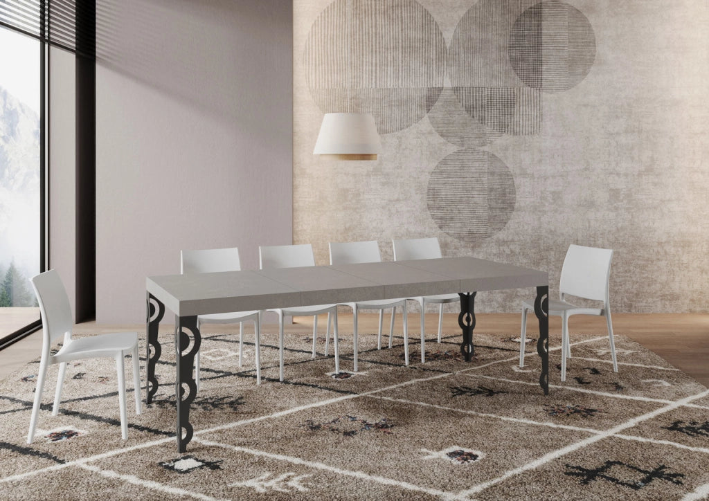 Tavolo allungabile 200/304x90 cm Karamay Premium bianco frassino gambe antracite