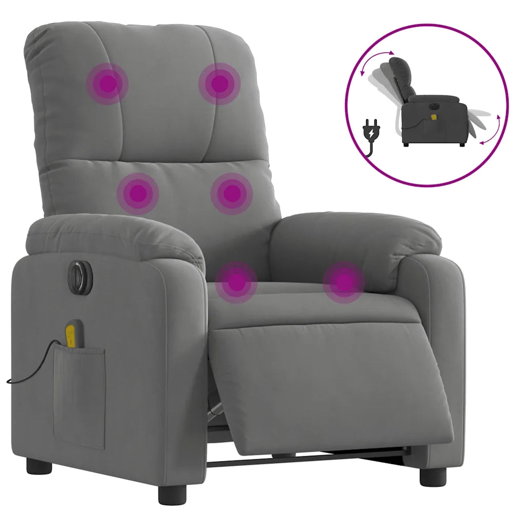 Divano Sedia-Poltrona Reclinante Massaggi Elettrica Grigio Scuro Microfibra 108591