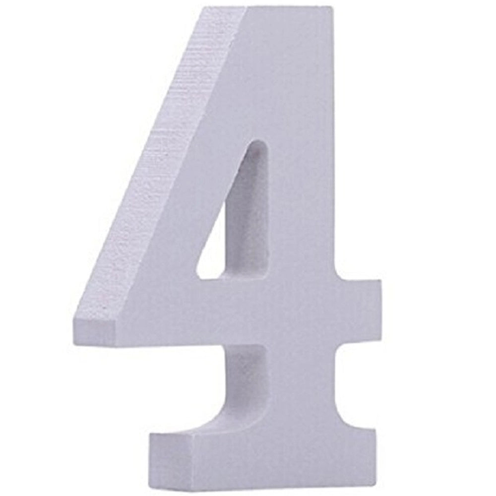 Trade Shop - Numero 4 In Legno Bianco 11cm Decorazione Confettata Matrimonio Compleanno Promessa -
