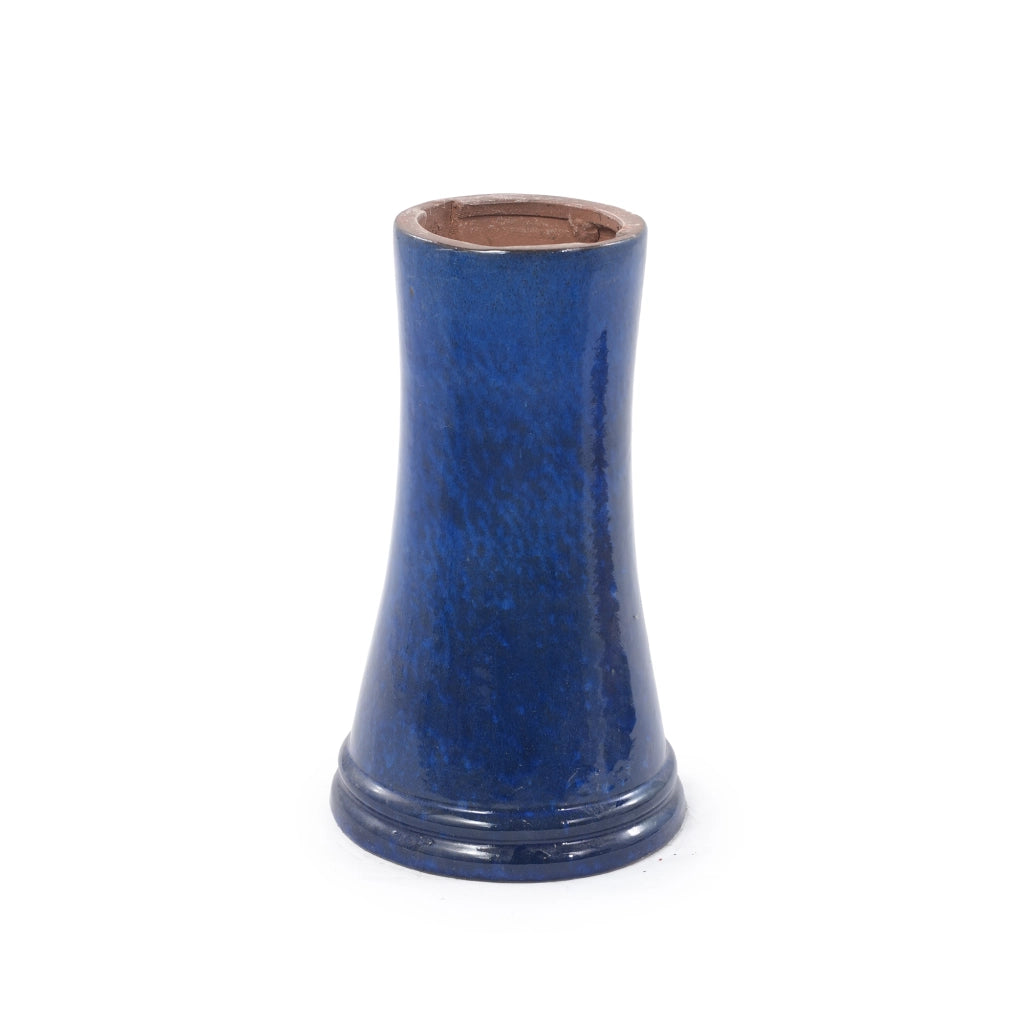 Fontana da giardino in ceramica smaltata blu fatta a mano con vasca Ø 43 cm e base alta 45 cm per esterni