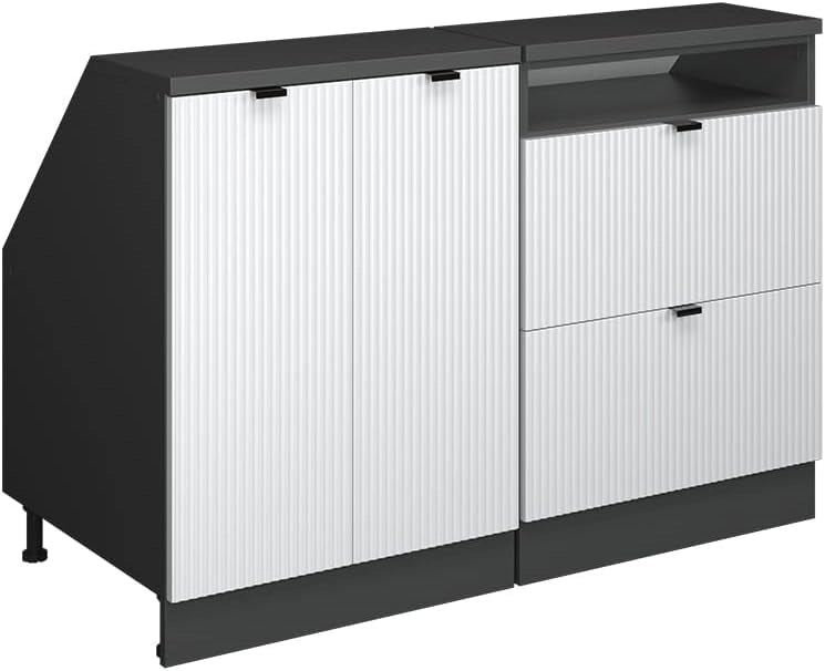 Set di mobili sottotetto Rion, Ondulazione bianca, 120 cm Set di 2 carcasse armadio profondità 60 cm, adatto per il salvaspazio sotto tetti spioventi